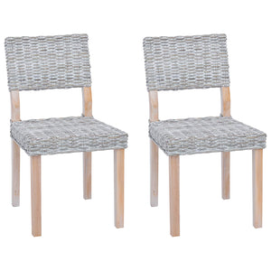 vidaXL Dining Chair 2 pcs White Washed 46 x 55 x 84 cm Kubu Rattan