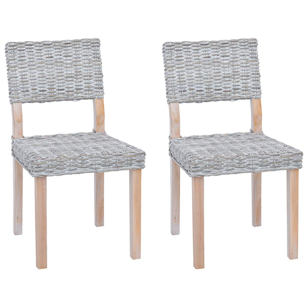 vidaXL Dining Chair 2 pcs White Washed 46 x 55 x 84 cm Kubu Rattan