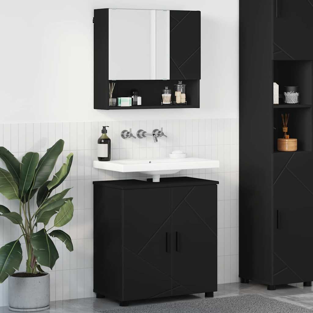 Schwarzes Badezimmermöbel-Set, 2-teilig