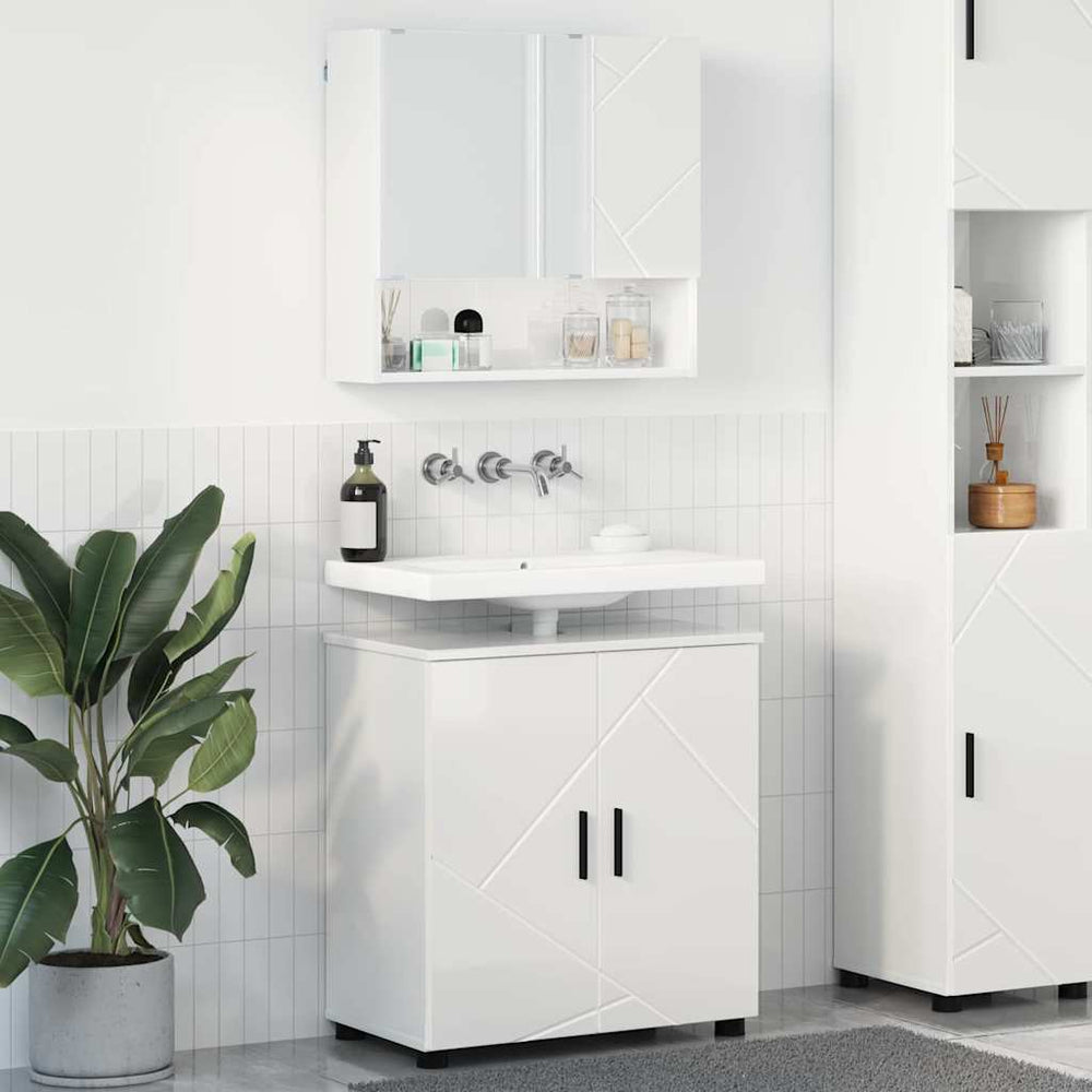 Badezimmermöbel Set, 2-teilig, Weiß Hochglanz