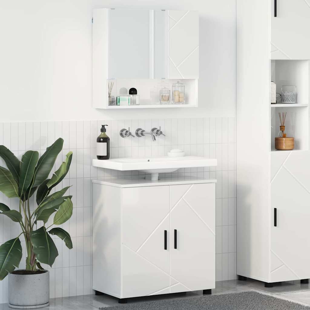 Badezimmermöbel Set, 2-teilig, Weiß Hochglanz