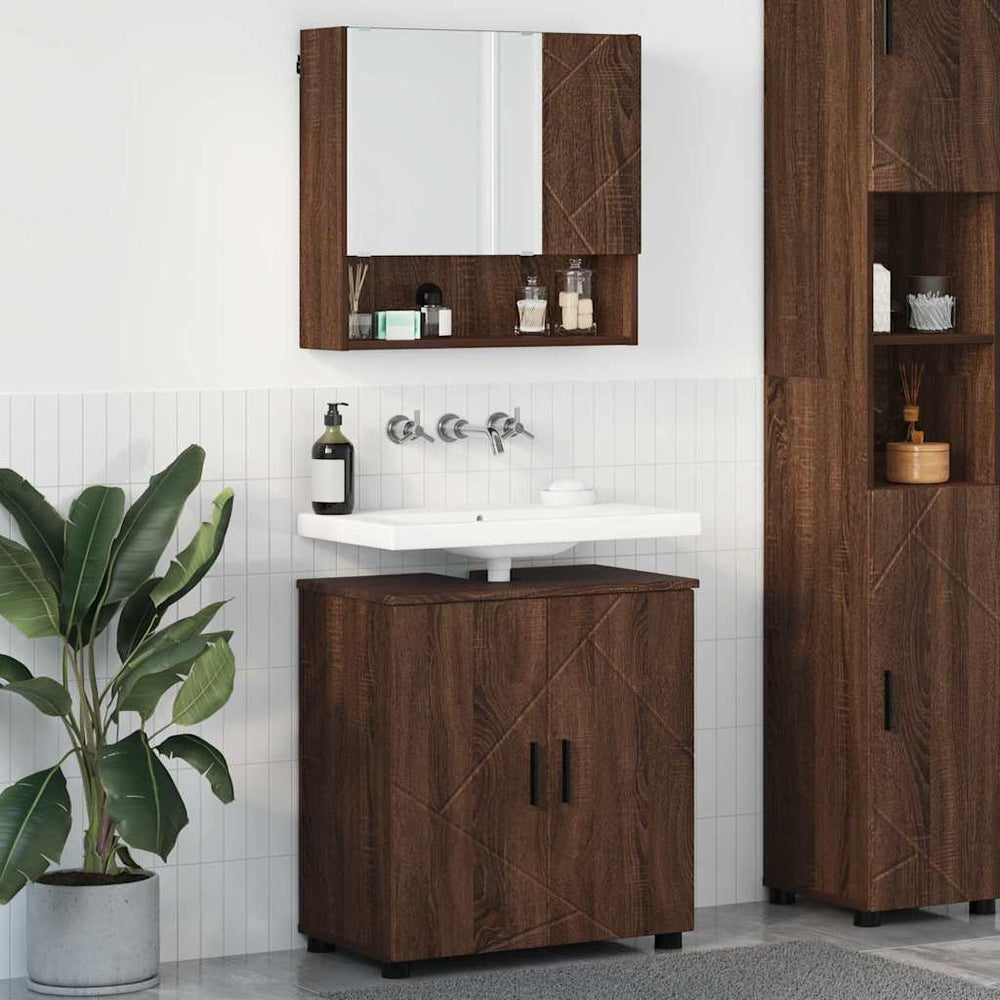 vidaXL Bathroom Furniture Set Wall-Mounted 2 pcs Brown Oak Look