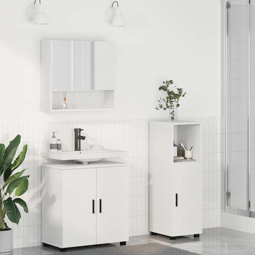 vidaXL Bathroom Furniture Set with Door 3 pcs White Engineered Wood & Metal