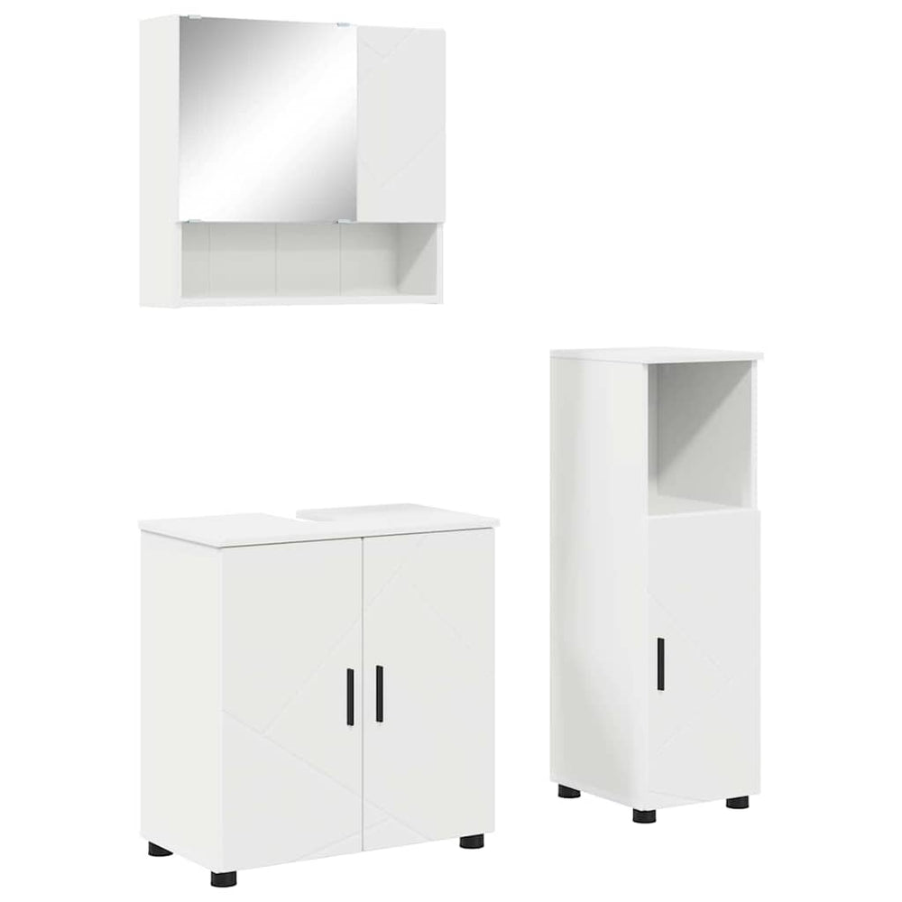vidaXL Bathroom Furniture Set with Door 3 pcs White Engineered Wood & Metal
