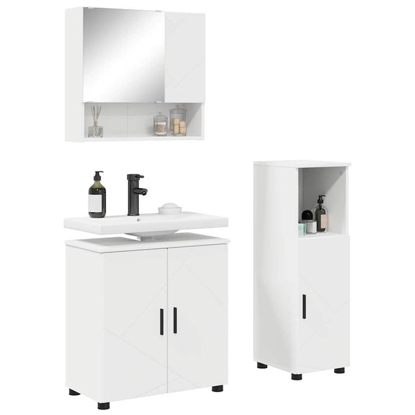 vidaXL Bathroom Furniture Set with Door 3 pcs White Engineered Wood & Metal