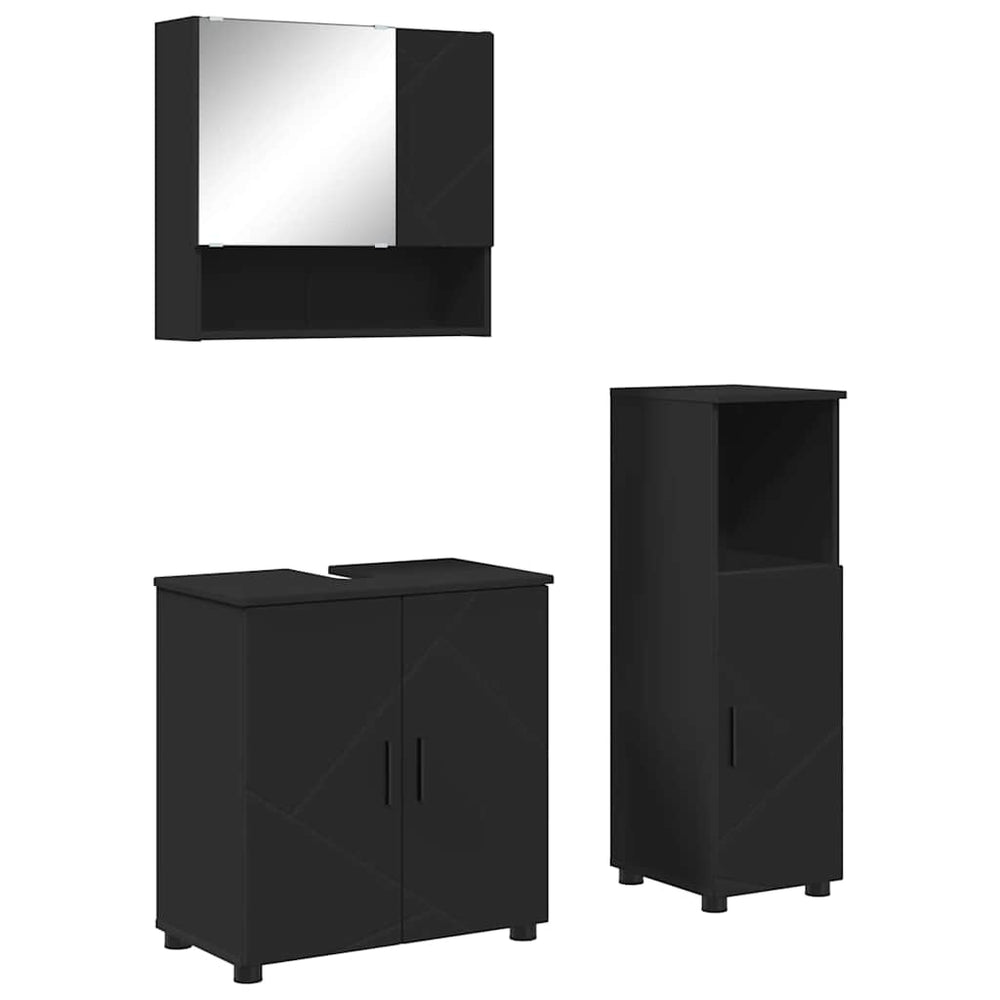 vidaXL Bathroom Furniture Set 3 pcs Black Engineered Wood & Metal