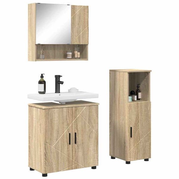 vidaXL 3-Piece Bathroom Furniture Set Sonoma Oak Engineered Wood & Metal