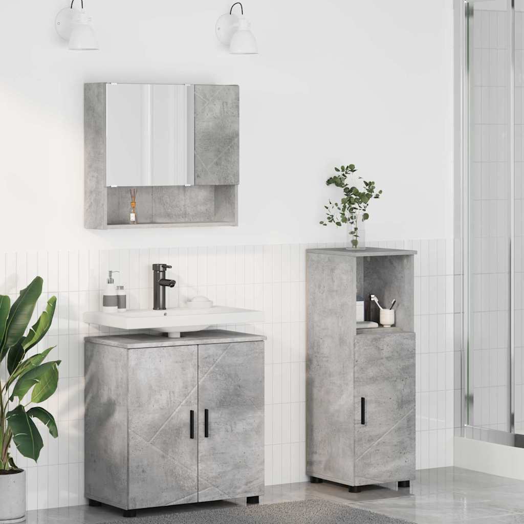 vidaXL Bathroom Furniture Set Wall-Mounted 3 pcs Concrete Grey Engineered Wood