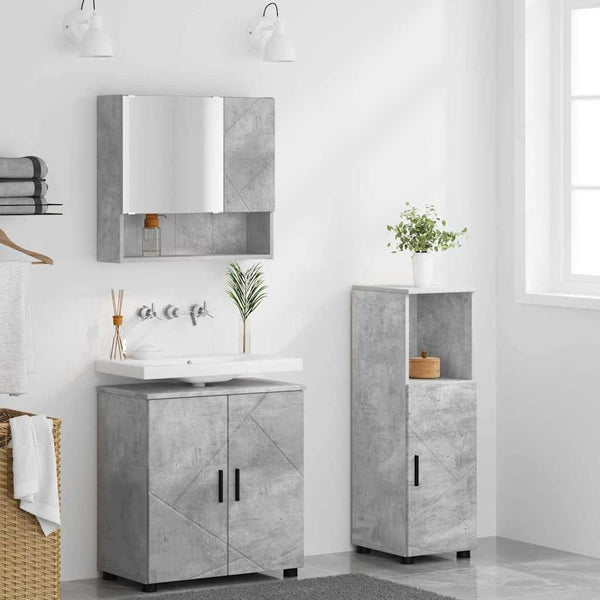 vidaXL Bathroom Furniture Set Wall-Mounted 3 pcs Concrete Grey Engineered Wood