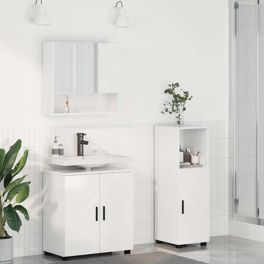 vidaXL Bathroom Furniture Set 3 pcs High Gloss White Engineered Wood & Metal