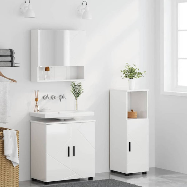 vidaXL Bathroom Furniture Set 3 pcs High Gloss White Engineered Wood & Metal