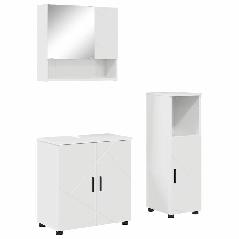 vidaXL Bathroom Furniture Set 3 pcs High Gloss White Engineered Wood & Metal