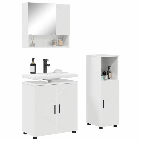 vidaXL Bathroom Furniture Set 3 pcs High Gloss White Engineered Wood & Metal