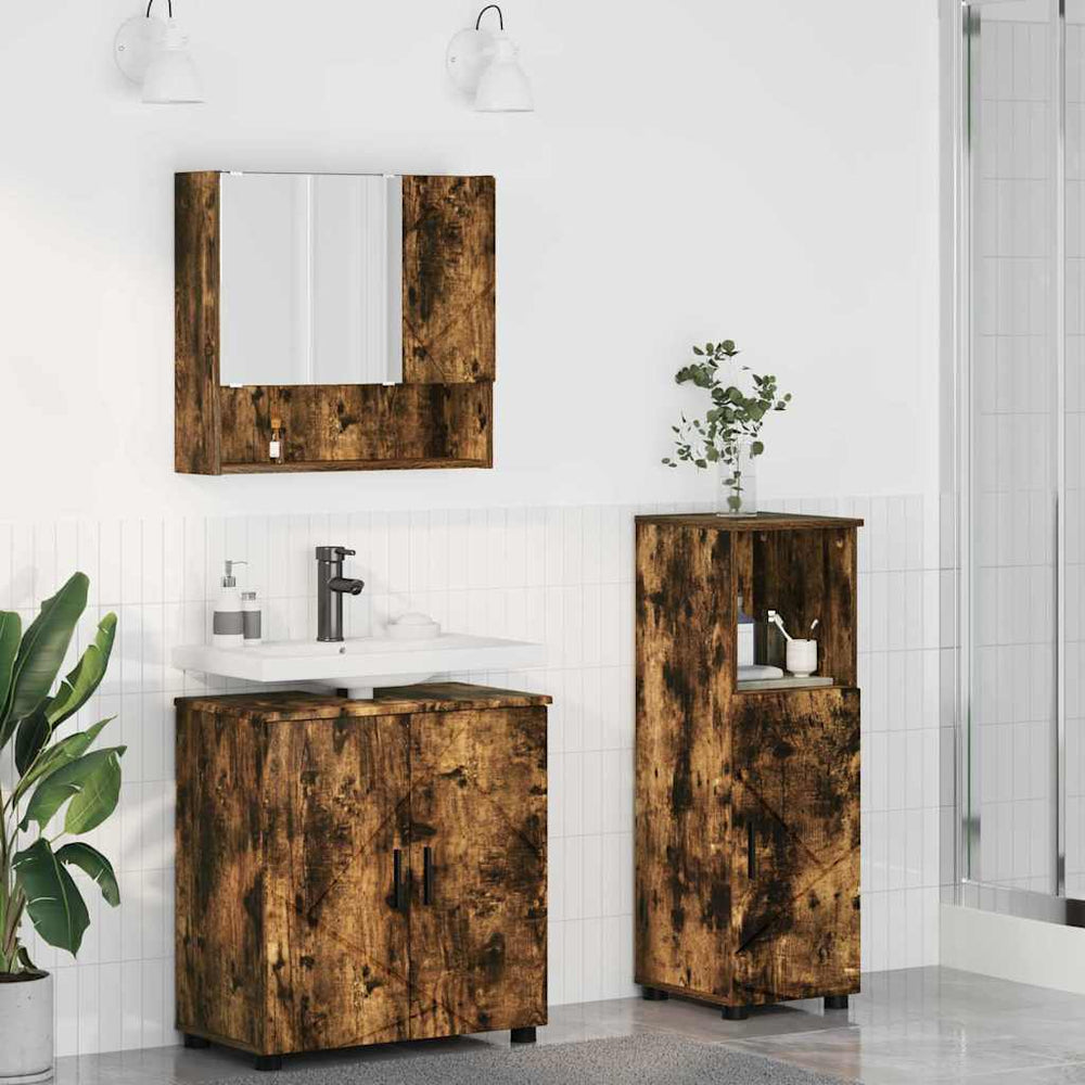 vidaXL Bathroom Furniture Set Wall-mounted 3 pcs Smoked Oak