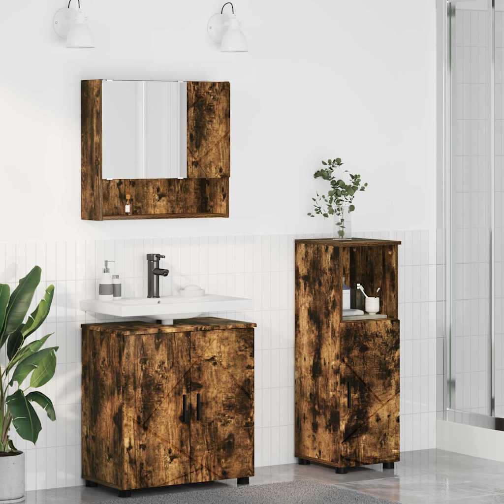 vidaXL Bathroom Furniture Set Wall-mounted 3 pcs Smoked Oak