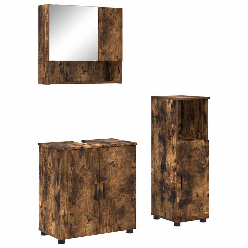 vidaXL Bathroom Furniture Set Wall-mounted 3 pcs Smoked Oak