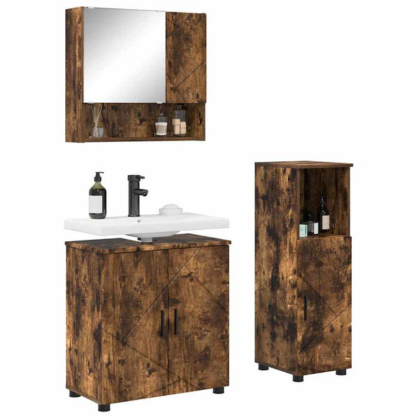 vidaXL Bathroom Furniture Set Wall-mounted 3 pcs Smoked Oak