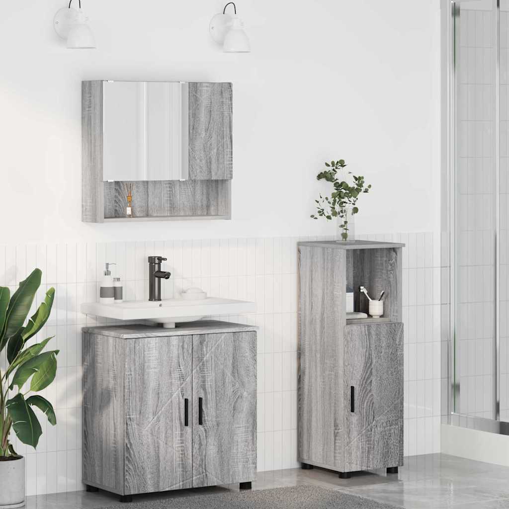 vidaXL Bathroom Furniture Set 3 pcs Sonoma Grey Engineered Wood & Metal