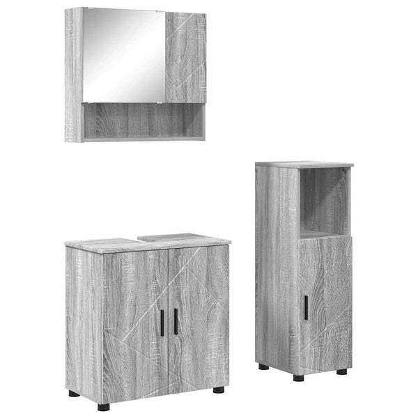 vidaXL Bathroom Furniture Set 3 pcs Sonoma Grey Engineered Wood & Metal