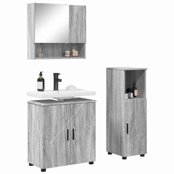 vidaXL Bathroom Furniture Set 3 pcs Sonoma Grey Engineered Wood & Metal