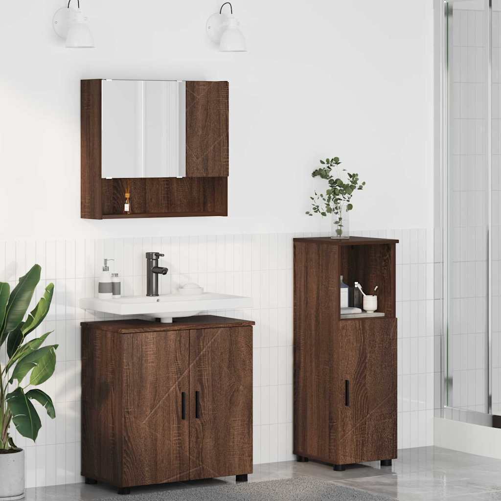 vidaXL Wall-Mounted Bathroom Furniture Set 3 pcs Brown Oak Look