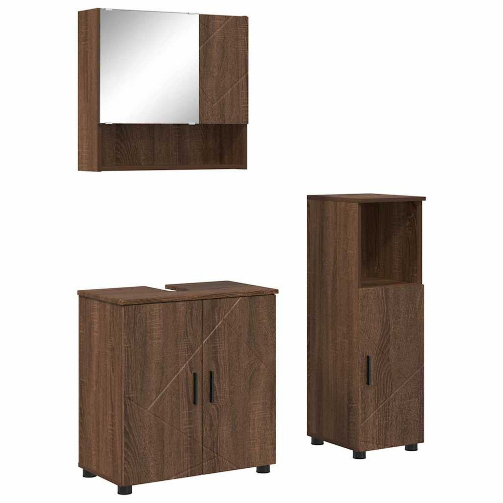 vidaXL Wall-Mounted Bathroom Furniture Set 3 pcs Brown Oak Look