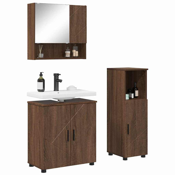 vidaXL Wall-Mounted Bathroom Furniture Set 3 pcs Brown Oak Look