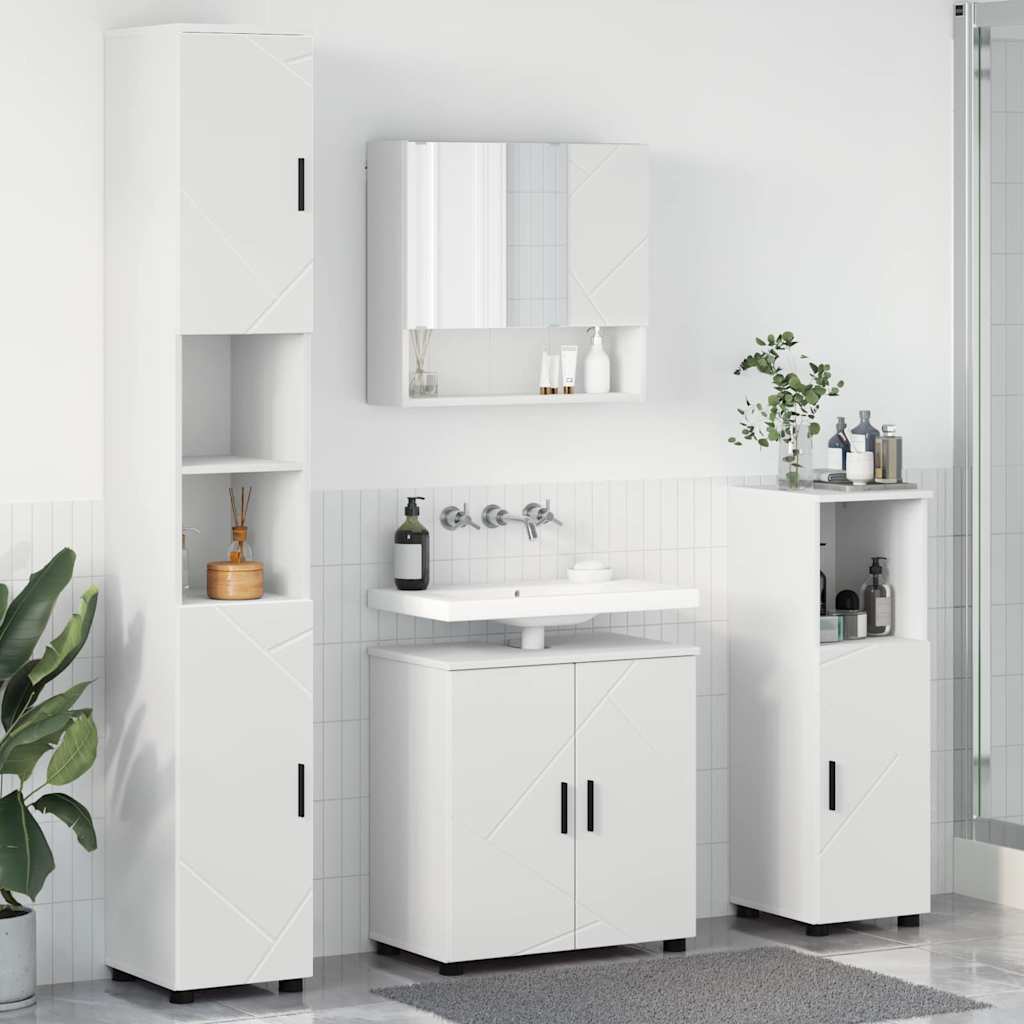 vidaXL Bathroom Furniture Set with Door 4 pcs White Engineered Wood & Metal