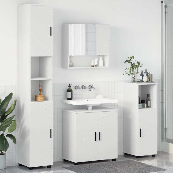 vidaXL Bathroom Furniture Set with Door 4 pcs White Engineered Wood & Metal