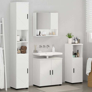 vidaXL Bathroom Furniture Set with Door 4 pcs White Engineered Wood & Metal