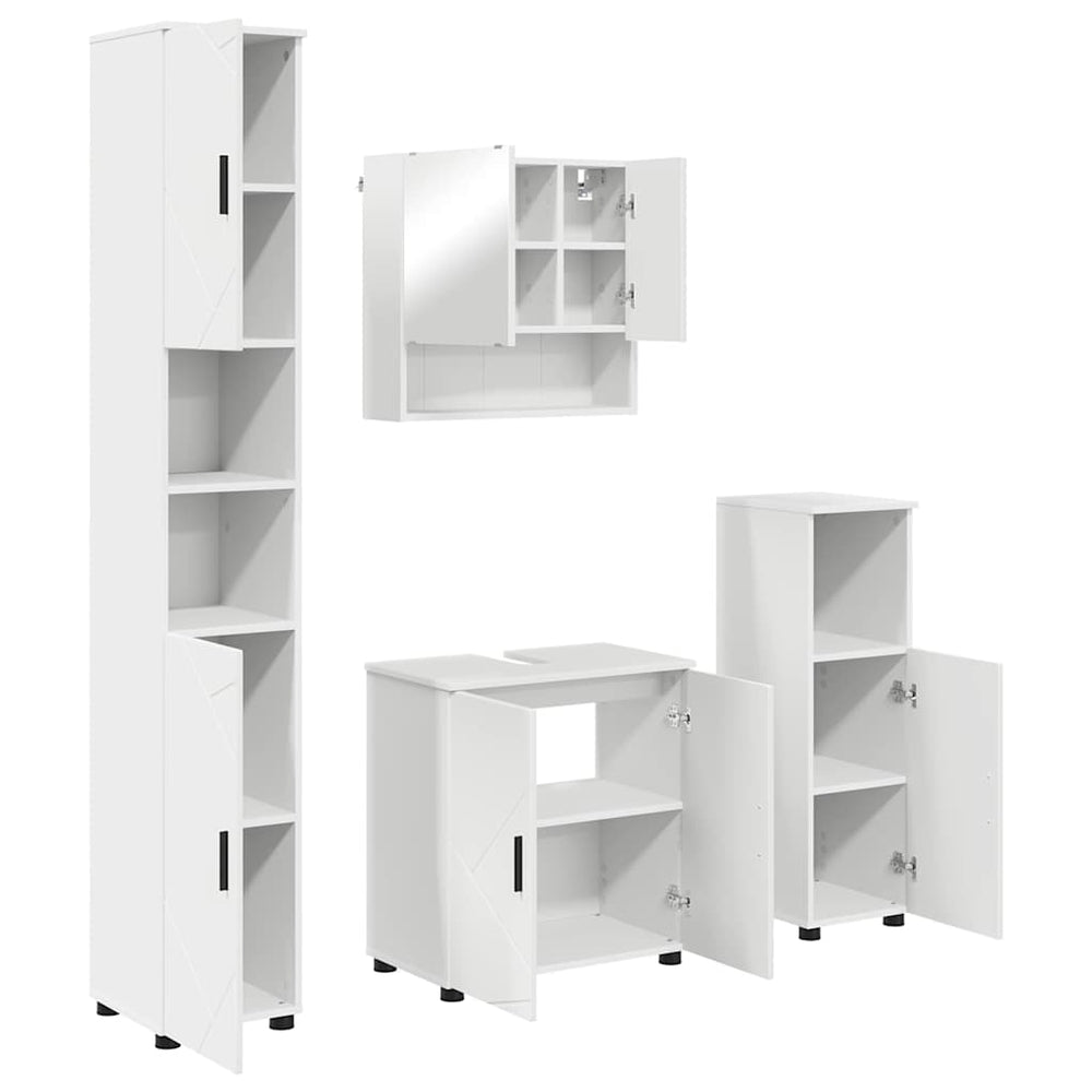 vidaXL Bathroom Furniture Set with Door 4 pcs White Engineered Wood & Metal