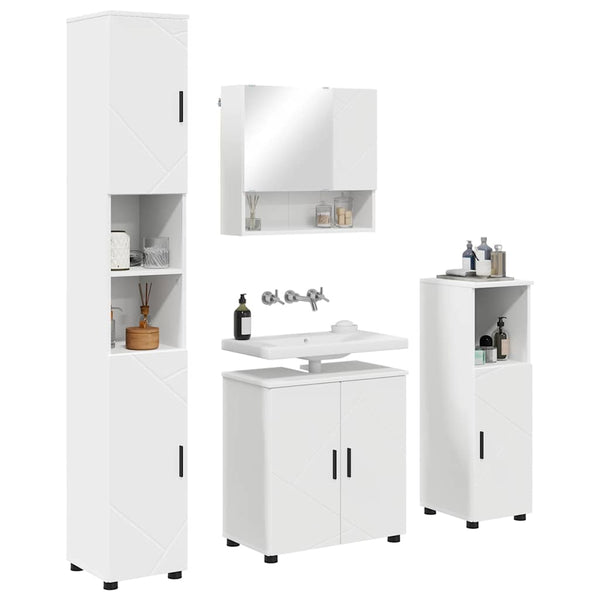 vidaXL Bathroom Furniture Set with Door 4 pcs White Engineered Wood & Metal