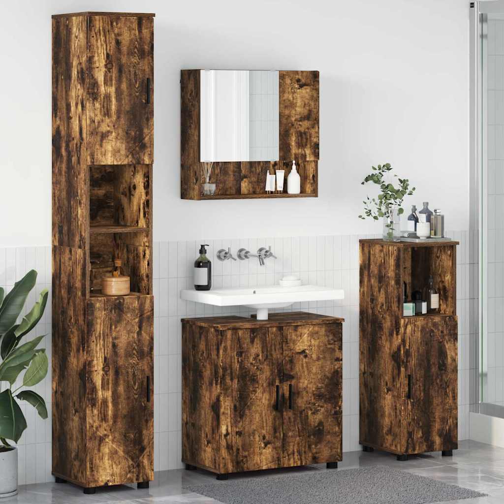 vidaXL Wall-Mounted Bathroom Furniture Set 4 Pieces Smoked Oak