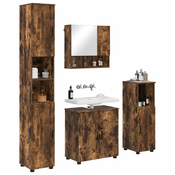 vidaXL Wall-Mounted Bathroom Furniture Set 4 Pieces Smoked Oak