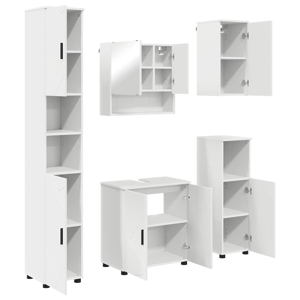vidaXL Bathroom Furniture Set with Door 5 pcs White Engineered Wood & Metal