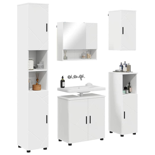vidaXL Bathroom Furniture Set with Door 5 pcs White Engineered Wood & Metal