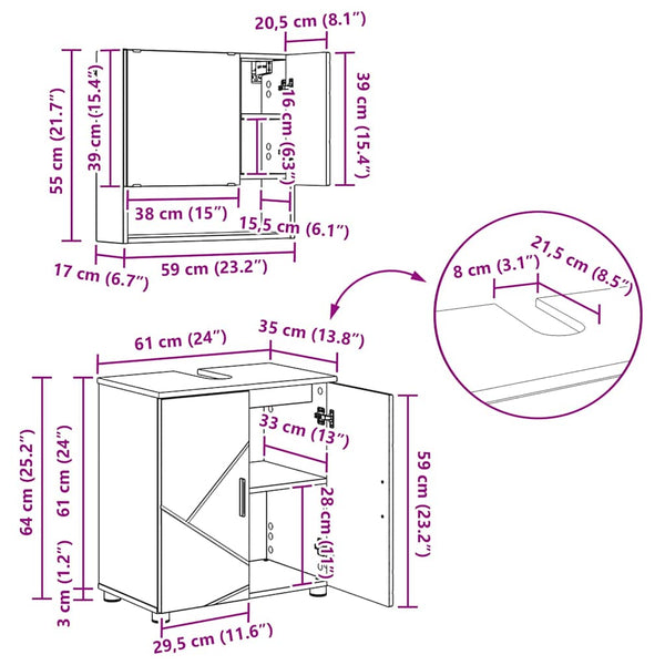 vidaXL Bathroom Furniture Set with Door 5 pcs White Engineered Wood & Metal