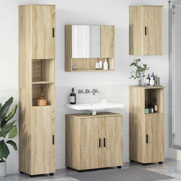 vidaXL Bathroom Furniture Set 5 pcs Sonoma Oak Engineered Wood & Metal
