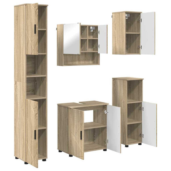 vidaXL Bathroom Furniture Set 5 pcs Sonoma Oak Engineered Wood & Metal