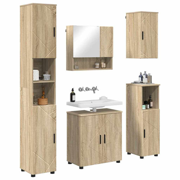 vidaXL Bathroom Furniture Set 5 pcs Sonoma Oak Engineered Wood & Metal