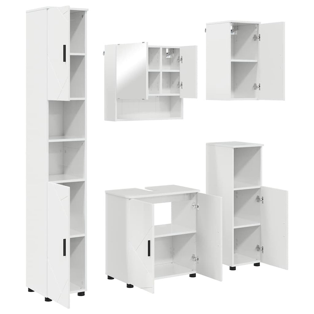 vidaXL Bathroom Furniture Set 5 pcs High Gloss White Engineered Wood & Metal