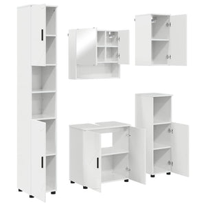 vidaXL Bathroom Furniture Set 5 pcs High Gloss White Engineered Wood & Metal