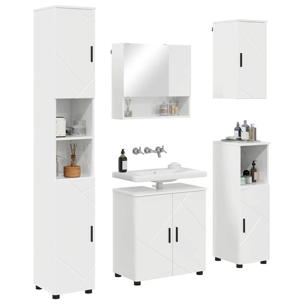 vidaXL Bathroom Furniture Set 5 pcs High Gloss White Engineered Wood & Metal