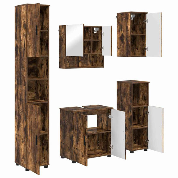 vidaXL Wall-Mounted Bathroom Furniture Set 5 pcs Smoked Oak