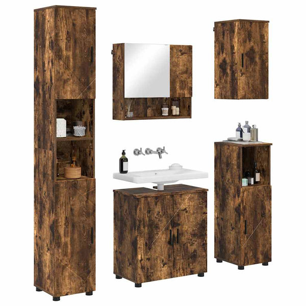 vidaXL Wall-Mounted Bathroom Furniture Set 5 pcs Smoked Oak