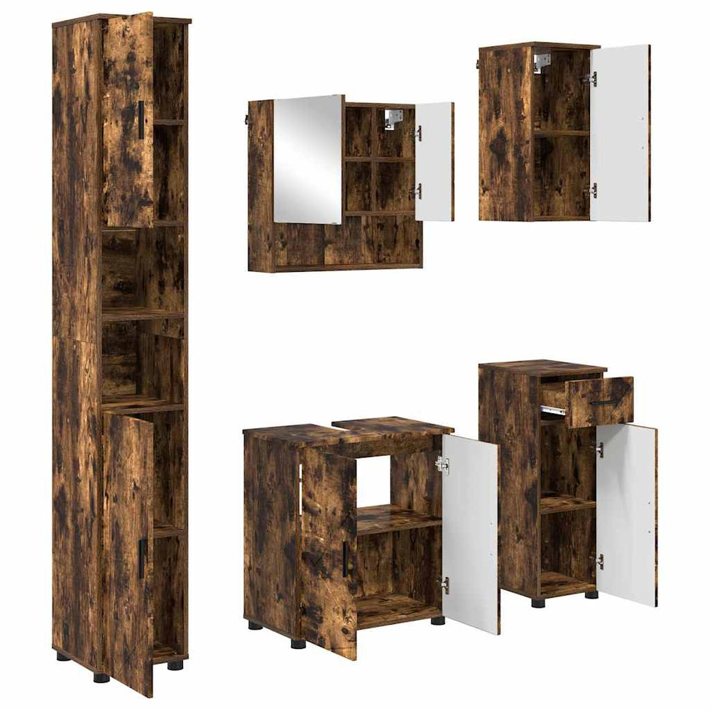 vidaXL Bathroom Furniture Set with Drawers 5 pcs Smoked Oak