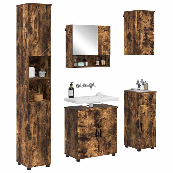 vidaXL Bathroom Furniture Set with Drawers 5 pcs Smoked Oak