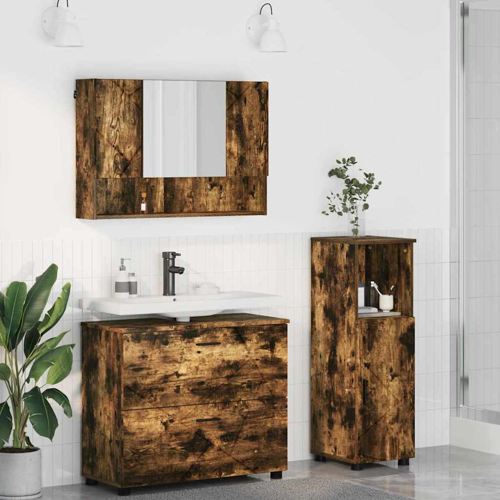 vidaXL Bathroom Furniture Set with Drawers 3 pcs Smoked Oak