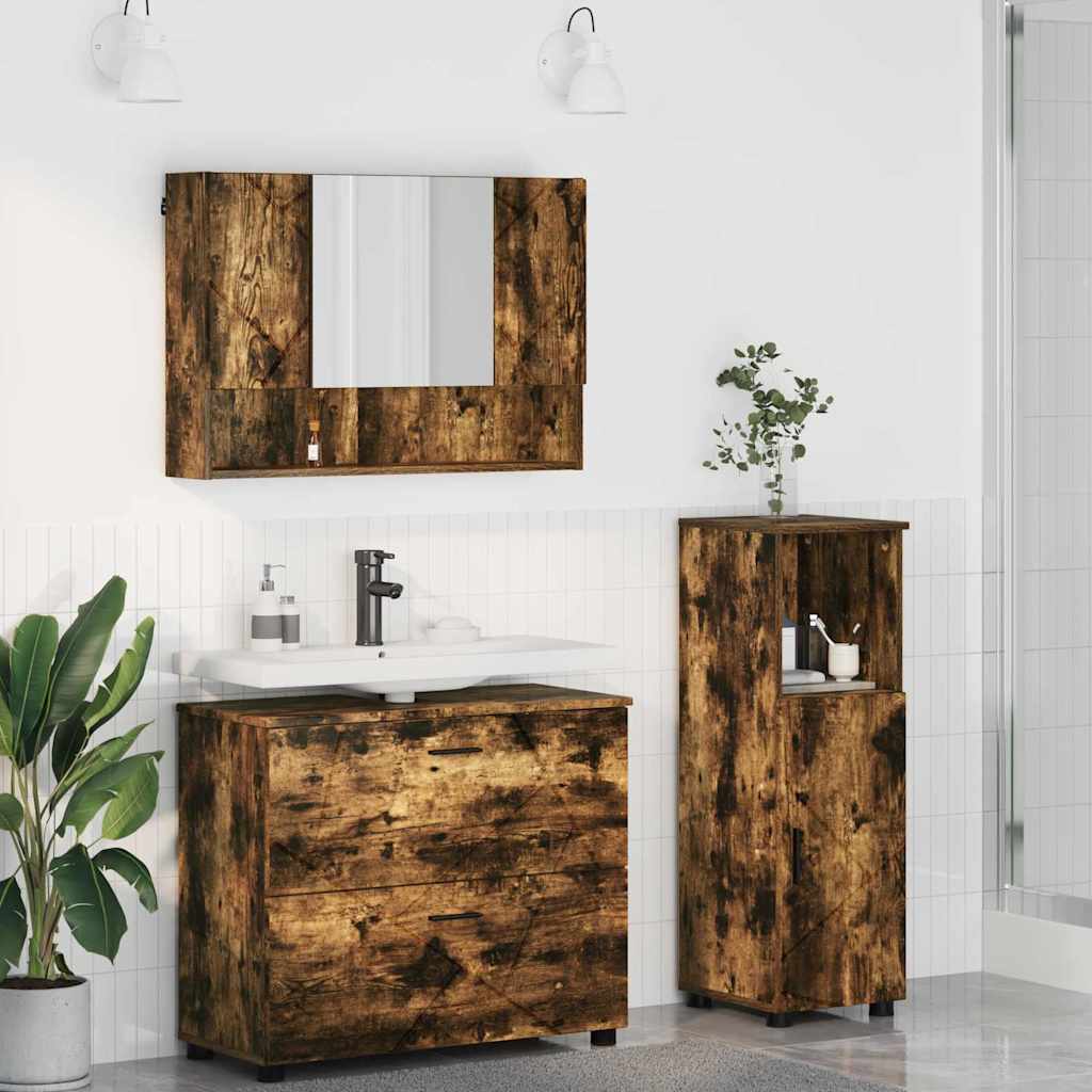 vidaXL Bathroom Furniture Set with Drawers 3 pcs Smoked Oak