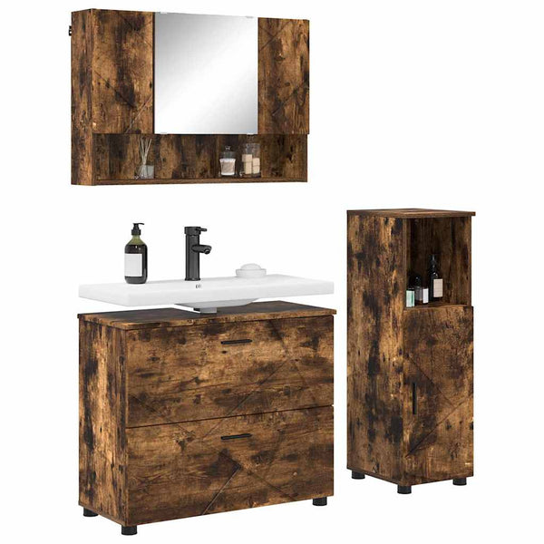 vidaXL Bathroom Furniture Set with Drawers 3 pcs Smoked Oak